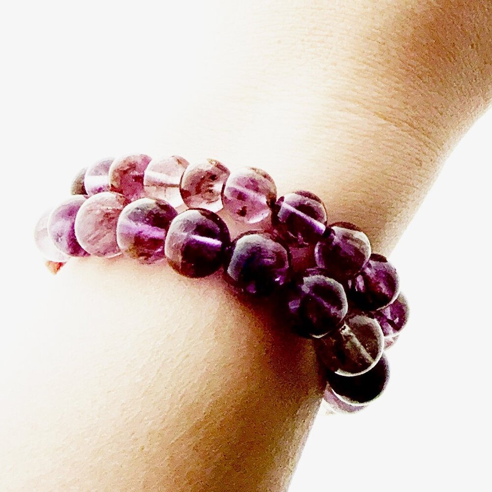 Amethyst & Minerals Inclusions Super 7 Hand Beaded Bracelet